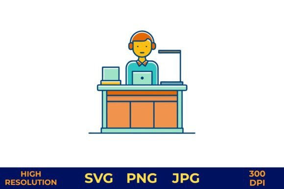 Customer Service Agent at Desk: A Versatile Graphic Design Asset for Modern Freebies