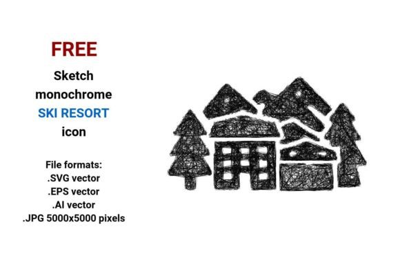 FREE Sketch Ski Resort Icon: A Versatile Graphic for Winter-Themed Design Projects